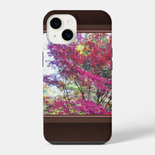 Funda Para iPhone 14 Hojas rosadas y moradas