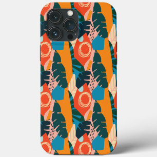 Funda Para iPhone 13 Pro Max Hojas tropicales de verano naranja abstracto