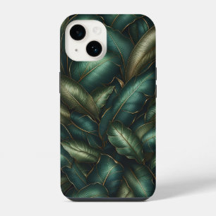 Funda Para iPhone 14 Hojas Tropicales Elegantes Oscuro Esmeralda y Vena