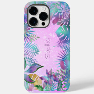 Funda Para iPhone 14 Pro Max Hojas Tropicales Irisadas, Nombre Estrellas Blanca