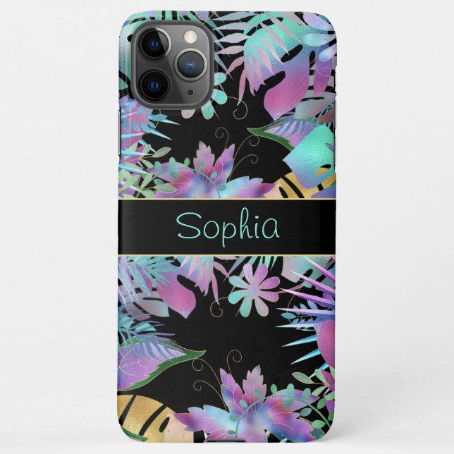 Funda Para iPhone Hojas tropicales irlandesas, nombre Verde azulado  (Reverso)