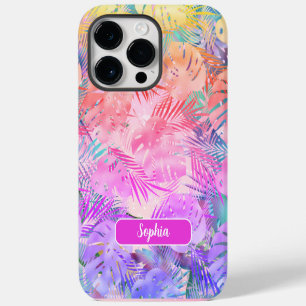 Funda Para iPhone 14 Pro Max Hojas Tropicales Rosa Purpura Dorado Verde Azul, N