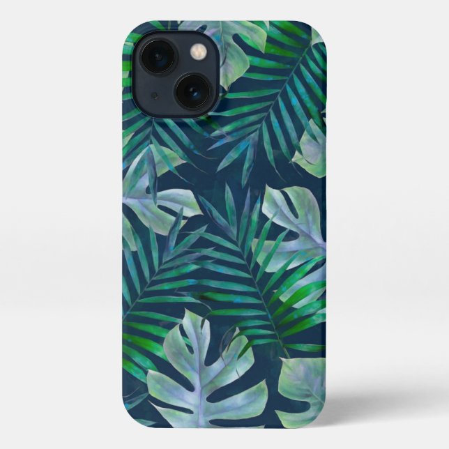 Funda Para iPhone Hojas tropicales verdes nocturnas (Reverso )