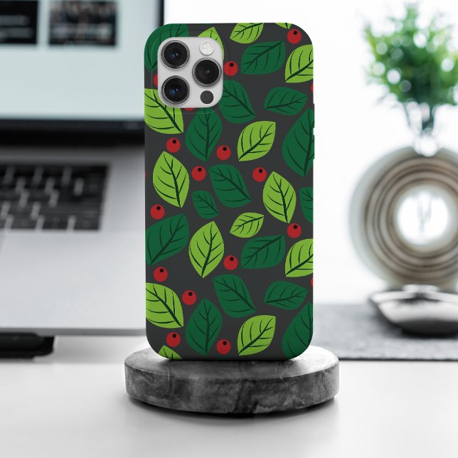 Funda Para iPhone Hojas Verdes, Bayas Rojas, Patrón De Hojas (Subido por el creador)