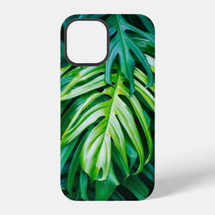 Funda Para iPhone 12 Hojas verdes tropicales sobre fondo oscuro, natura