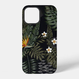 Funda Para iPhone 12 Hojas y flores tropicales en estilo nocturno. Si