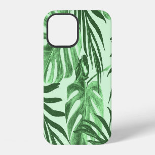 Funda Para iPhone 12 Hojas y flores tropicales, patrón de acuarela.