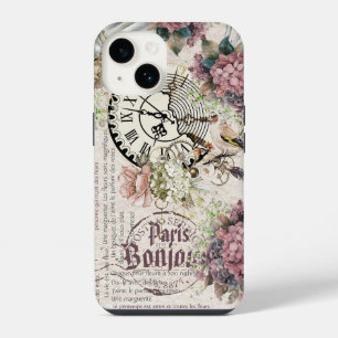 Funda Para iPhone 14 Hola Arte botánico francés Pájaro lindo Grunge