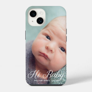 Funda Para iPhone 14 Hola Bebé Foto Chic Blanco Script Personalizado Re