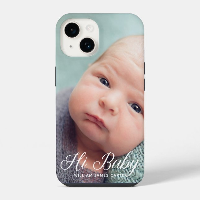 Funda Para iPhone Hola Bebé Foto Chic Blanco Script Personalizado Re (Reverso )
