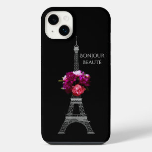 Funda Para iPhone 14 Plus Hola Hermosas Peonías Dramáticas Con Torre Eiffel