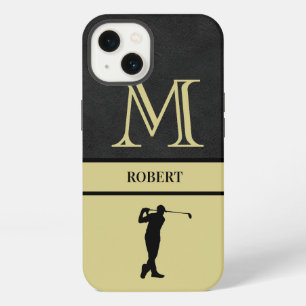 Hombre de Golf Textura de Cuero Negro Monograma No