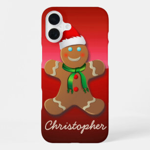 Funda Para iPhone 16 Plus Hombre de Jengibre Con Gorro Rojo de Navidad