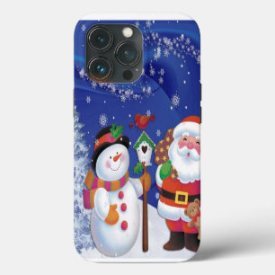 Funda Para iPhone 13 Pro Hombre de nieve sonriente y Santa Claus