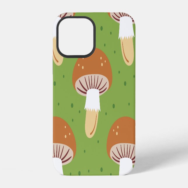 Funda Para iPhone Hongos de otoño: patrón verde continuo. (Reverso )