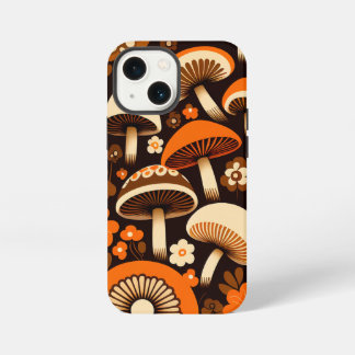 Funda Para iPhone 13 Mini Hongos y flores marrones y Naranjas retro de los a