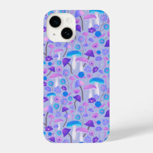 Funda Para iPhone 14 Honorables champiñones y flores turquesa morado