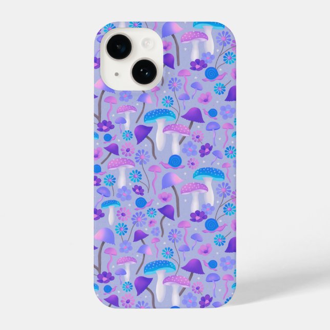 Funda Para iPhone Honorables champiñones y flores turquesa morado (Reverso )