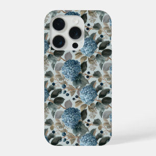 Hortensia Azul Suave Patrón Floral Gris