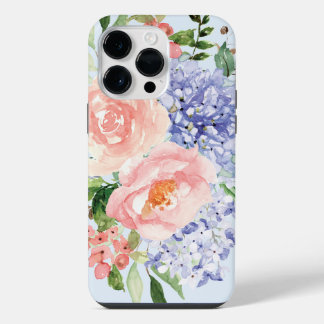 Funda Para iPhone 14 Pro Max Hortensia Peonía Floral Primaveral Acuarela Azul R
