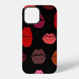 Funda Para iPhone 12 Huella de labios, besos rosados rojos.