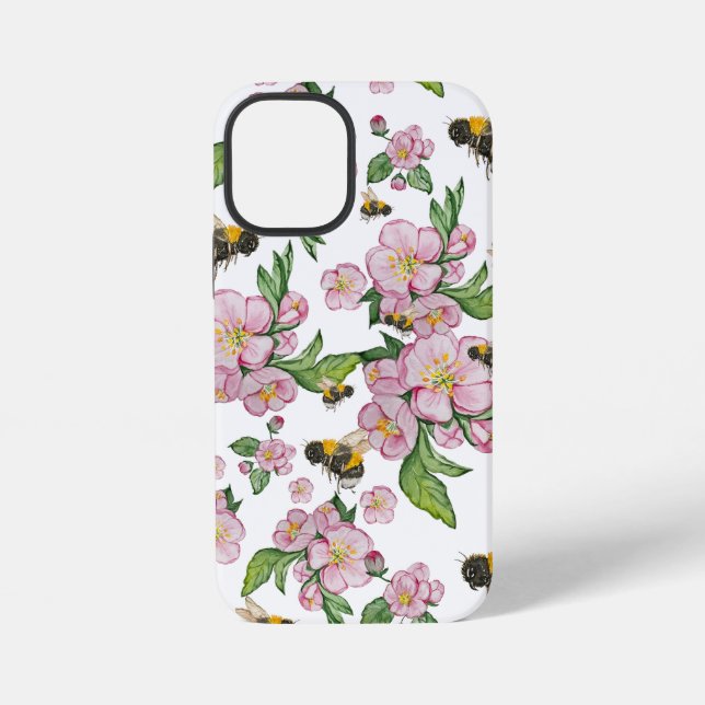 Funda Para iPhone Huerto de manzanas florido con abejas acuarela dra (Reverso )