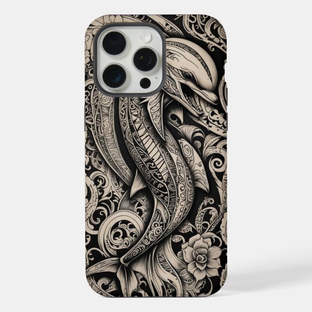 Funda Para iPhone Hueso de teléfono Scrimshaw delfín (Reverso )