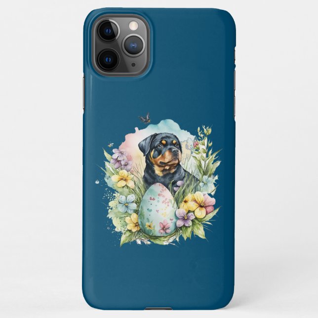 Funda Para iPhone Huevo de Pascua Rottweiler Perro, Rottweiler Feliz (Reverso)