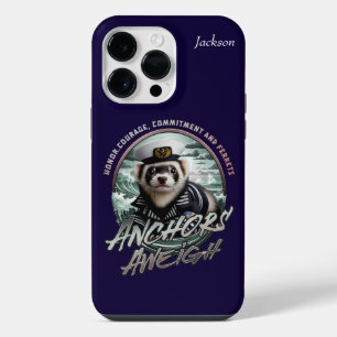 Funda Para iPhone 14 Pro Max Hurón con traje de marinero y Anclas al agua