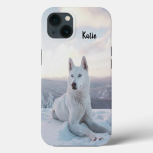 Husky blanco encantador personalizado en la nieve