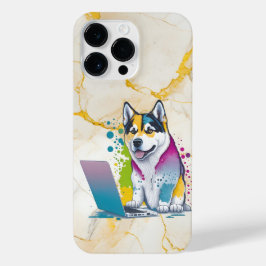 Funda Para iPhone 14 Pro Max Husky Dog Computer Rainbow Watercolor Tech Savvy