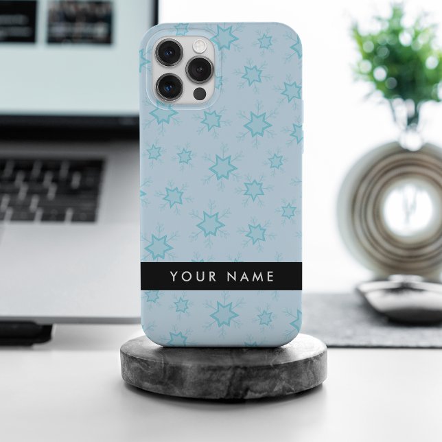 Funda Para iPhone Ice Blue Snowflakes, su nombre, Personalice (Subido por el creador)