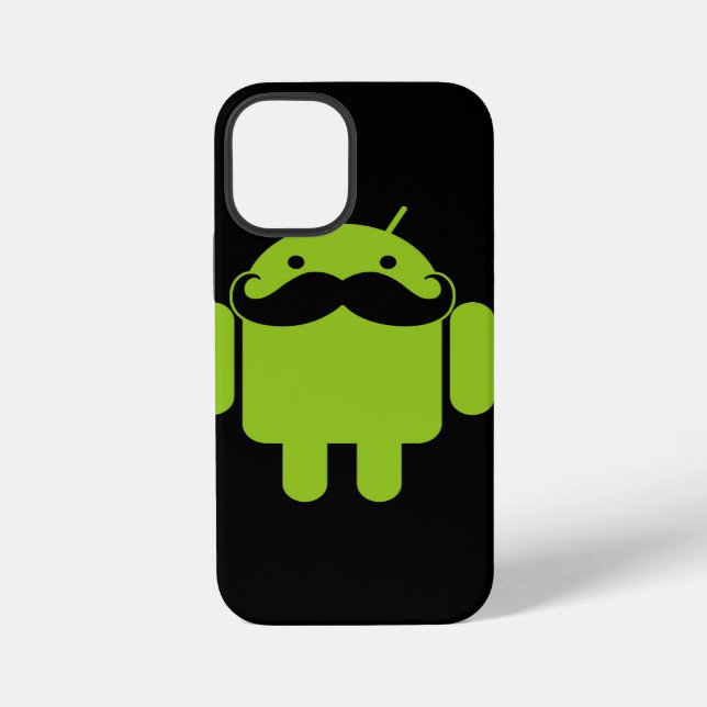 Funda Para iPhone Icono de Robot Android con Bigote en Negro (Reverso )