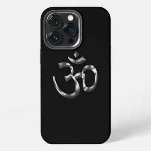 Funda Para iPhone 13 Pro Icono Yoga Om Aum, Símbolo del Hinduismo, plata ne