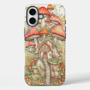 Funda Para iPhone 16 Plus Ilustración artística de vivienda de hongos creati