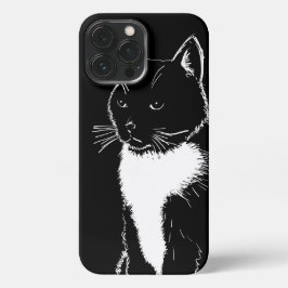 Funda Para iPhone 13 Pro Max Ilustracion blanco y negro de gato