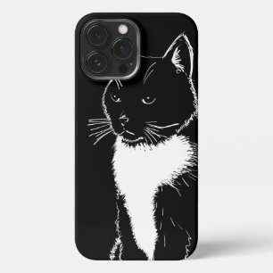 Funda Para iPhone 13 Pro Max Ilustracion blanco y negro de gato