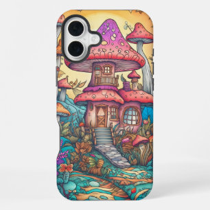 Funda Para iPhone 16 Plus Ilustración de cabaña de hongos creativa y linda