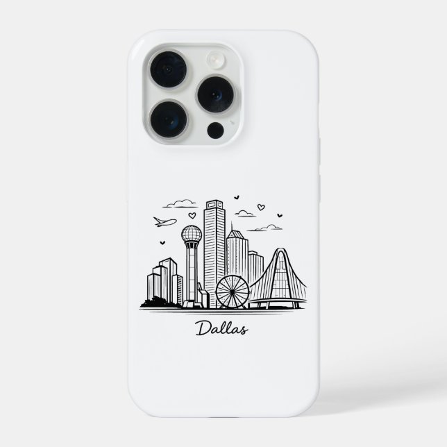 Funda Para iPhone Ilustración de línea negra de Dallas (Reverso )