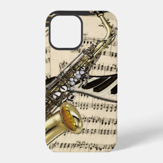 Funda Para iPhone 12 Pro Ilustracion del saxofón y de la música del piano