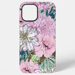 Funda Para iPhone 12 Pro Max Ilustración floral blanca y rosa pastel adorable y