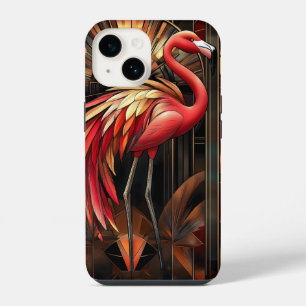 Funda Para iPhone 14 Ilustracion vibrante Art Deco Flamingo