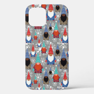 Funda Para iPhone 12 Pro Ilustraciones de copos de nieve Gnome Patrón de Na