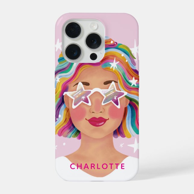 Funda Para iPhone Ilustrada mujer linda Chica arcoiris personalizada (Reverso )