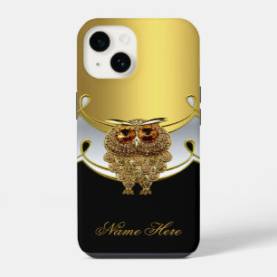 Funda Para iPhone 14 Imagen de joya de iPhone dorado negro blanco búho