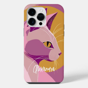 Funda Para iPhone 14 Pro Max Imagen elegante de gato morado