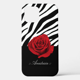 Funda Para iPhone 12 Imagen personalizada de Red Rose Zebra