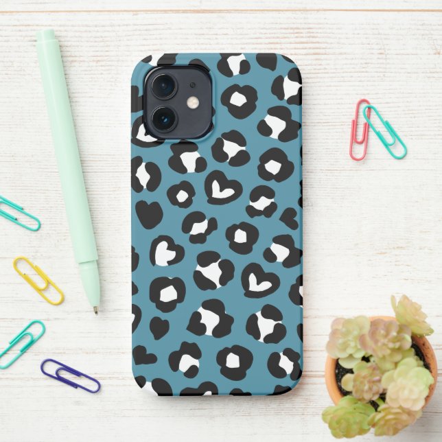 Funda Para iPhone Impresión animal, leopardo azul, puntos de chita,  (En el escritorio)