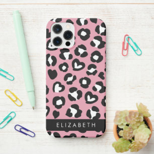 Funda Para iPhone 12 Pro Impresión animal, Leopardo rosa, corazón, tu nombr