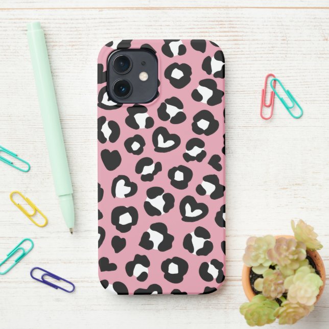 Funda Para iPhone Impresión animal, leopardo rosado, puntos de chita (En el escritorio)